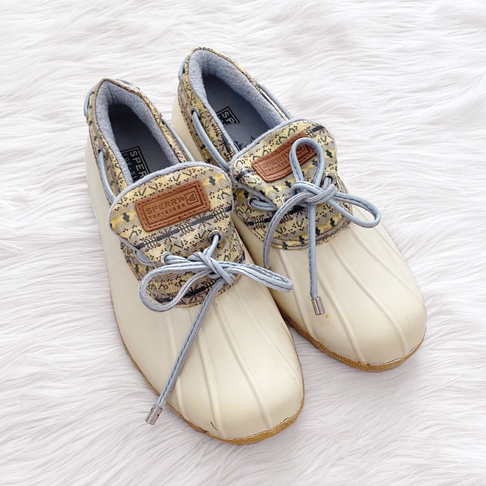 Sperry Women’s Cream Duck Rain Shoes with Patterned Collar